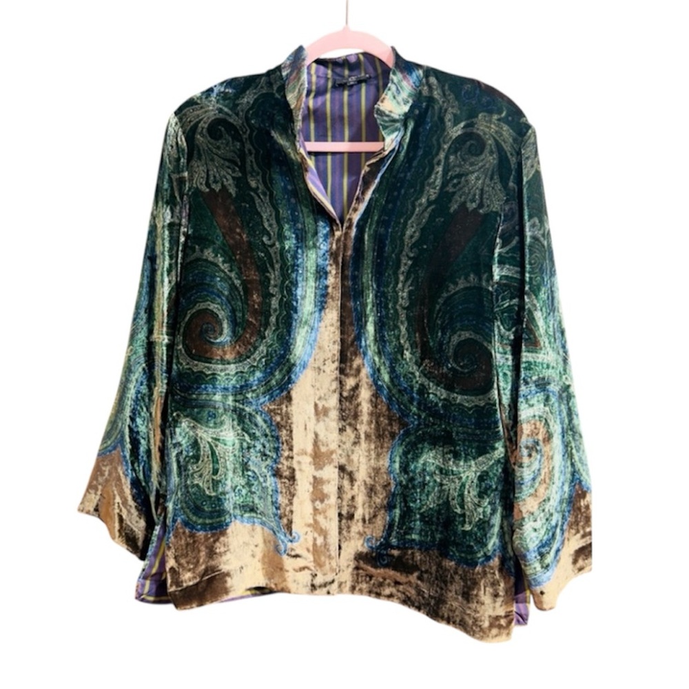 Etro Milano Pasley Print Cardigan purple stripe lining Sz M
